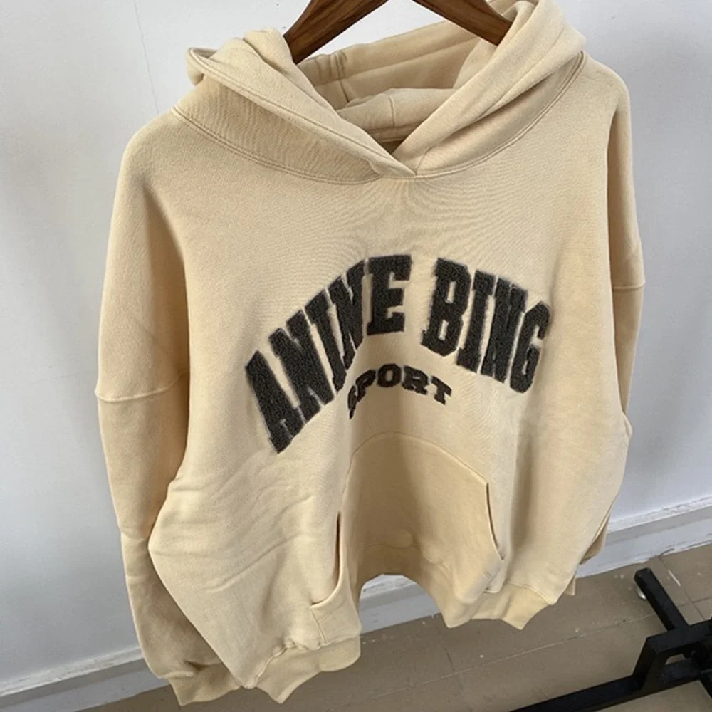 Anine Bing Cream Hoodie with Black Logo - Picture 2 of 7
